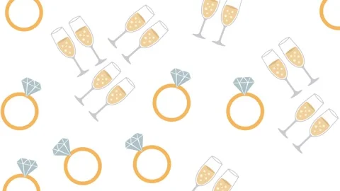 Seamless Wedding Celebration Pattern with Diamond Engagement Rings and Stock Footage 345539964