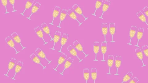 Seamless Wedding Champagne Toast Pattern on Vibrant Pink Background Illustration Stock Footage 345539994