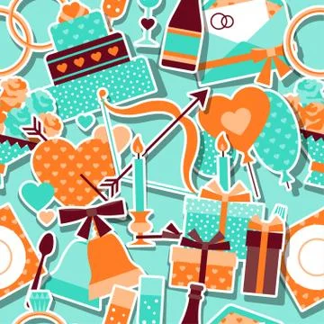 Seamless wedding pattern in retro style Stock Illustration