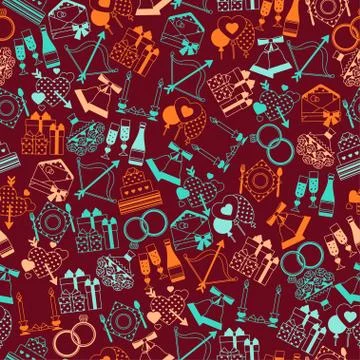 Seamless wedding pattern in retro style 스톡 일러스트