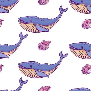 Seamless whales and shells 库存插图