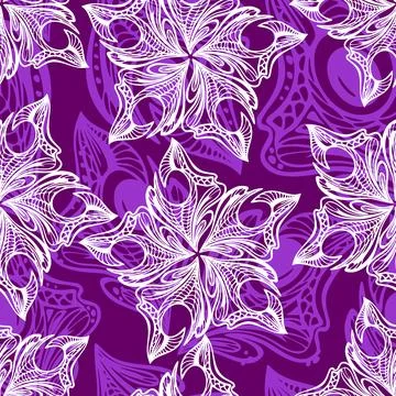 Seamless white and blue pattern of abstract decorative elements on a purple.. Иллюстрация