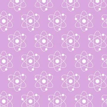 Seamless White Atom Pattern on Pink Background. Concept of Science Illustrati 스톡 일러스트