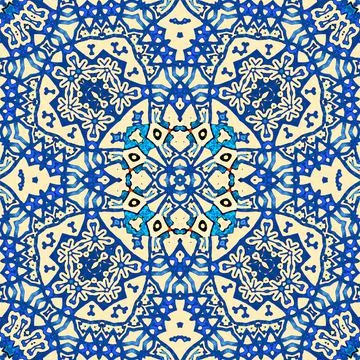 Seamless white blue ceramic tiles patterns in Morocco style. Interior backgro 스톡 일러스트
