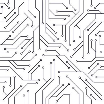 Seamless white circuit board pattern with black connection lines Stock Illustration