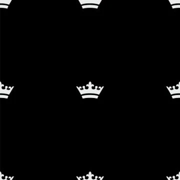 Seamless white crown pattern. Black background Stock Illustration