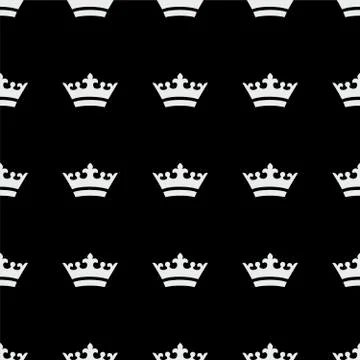 Seamless white crown pattern. Black background Stock Illustration