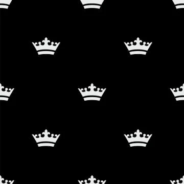 Seamless white crown pattern. Black background Stock Illustration