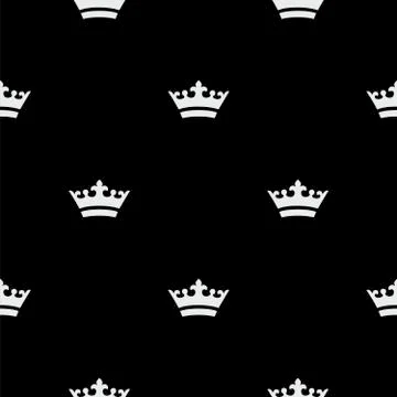 Seamless white crown pattern. Black background Stock Illustration