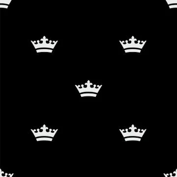Seamless white crown pattern. Black background Stock Illustration