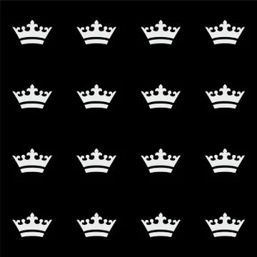 Seamless white crown pattern. Black background Stock Illustration