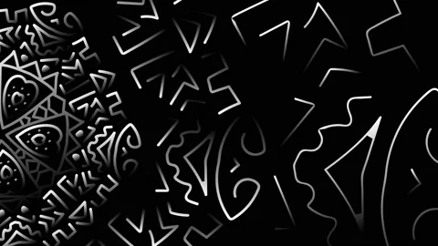 Seamless white design on black background in 4k video. Stock Footage 147182637