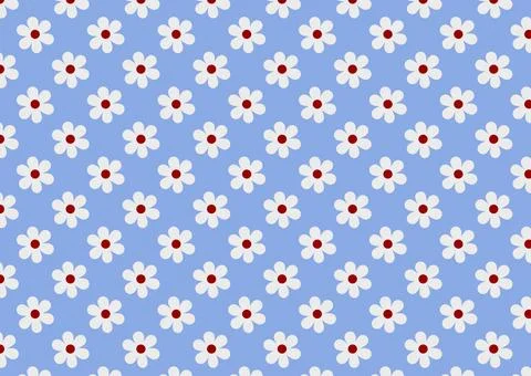 Seamless white flowers with red dot patterns on a blue background Stockillustratie