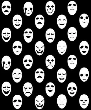 Seamless White ghost mask pattern, vector Stock Illustration