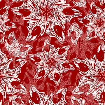 Seamless white openwork pattern of abstract decorative elements on a burgun.. Stock Illustration