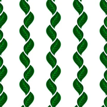 Seamless white pattern with green leaves Stock Illustration