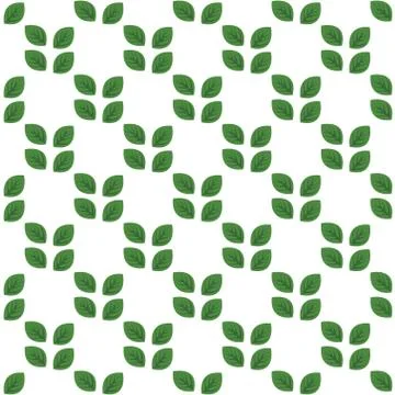 Seamless white pattern with green leaves Stock Illustration