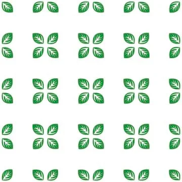 Seamless white pattern with green leaves Stock Illustration