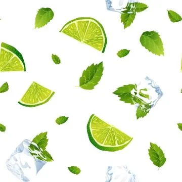 Seamless white pattern, mojito with Ice cubes Stock Illustration