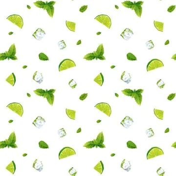 Seamless white pattern, mojito with Ice cubes Stock Illustration