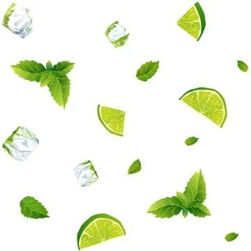 Seamless white pattern, mojito with Ice cubes Stock Illustration