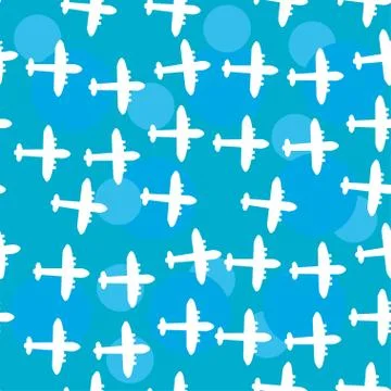 Seamless white pattern with silhouettes of the plane. Blue sky background イラスト素材