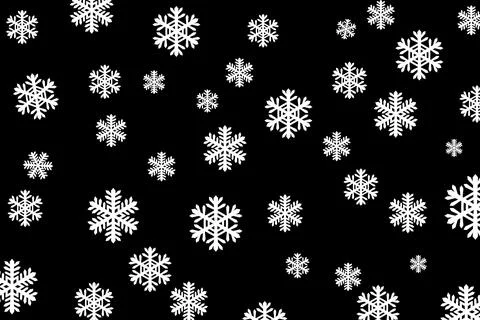 Seamless White Snowflake Pattern on Black Winter Background Stock Illustration
