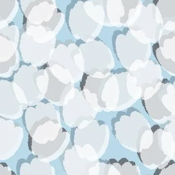 Seamless white tulip flowers pattern blue background , greeting card or fabri Stock Illustration