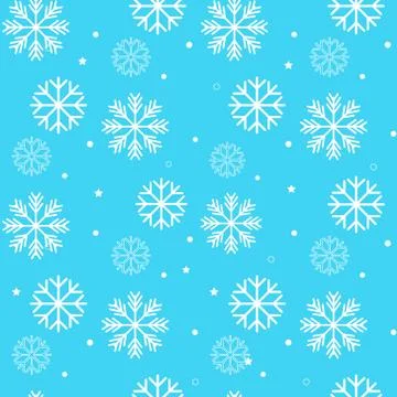 Seamless white winter pattern with snowflakes on blue background. Vector illu Stock Illustration