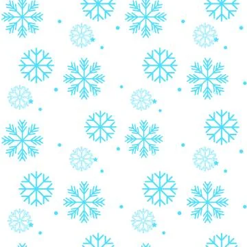 Seamless white winter pattern with snowflakes on blue background. Vector illu Stock Illustration