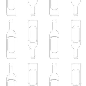 Seamless wine bottle pattern. Black linear bottles on white background Stock Illustration