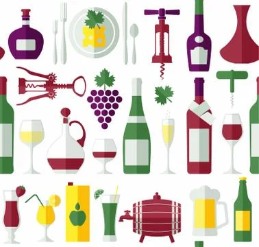Seamless wine pattern.Flat design. Stock Illustration