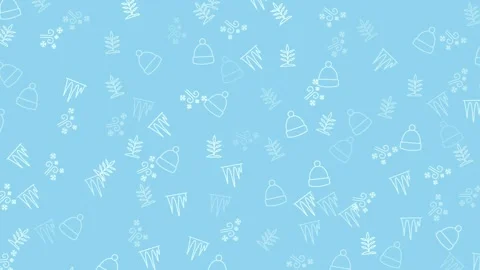 Seamless winter background with hats, icicles, snowflakes, and plants. Stock Footage 320223371