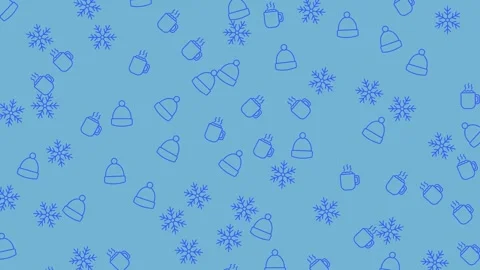 Seamless winter blue background with snowflake hat and cocoa icons Stock Footage 320033981