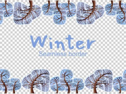 Seamless winter border. Hand-drawn illustration of snow-covered trees. 스톡 일러스트