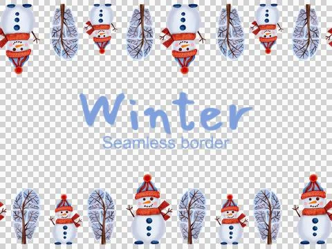 Seamless winter border. Hand-drawn illustration of snow-covered trees. Illustrazione stock