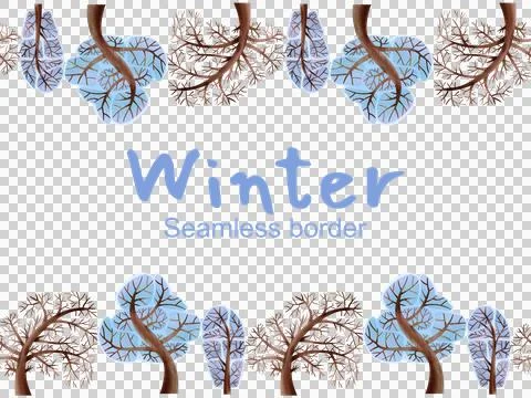 Seamless winter border. Hand-drawn illustration of snow-covered trees. Stock Illustration