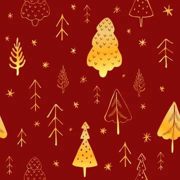Seamless winter christmas pattern with trees and snowflakes. Stock Illustration