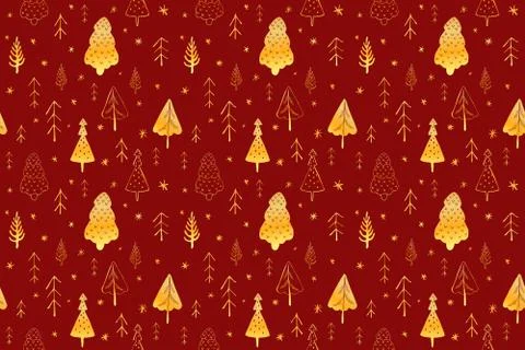 Seamless winter christmas pattern with trees and snowflakes. Stock Illustration