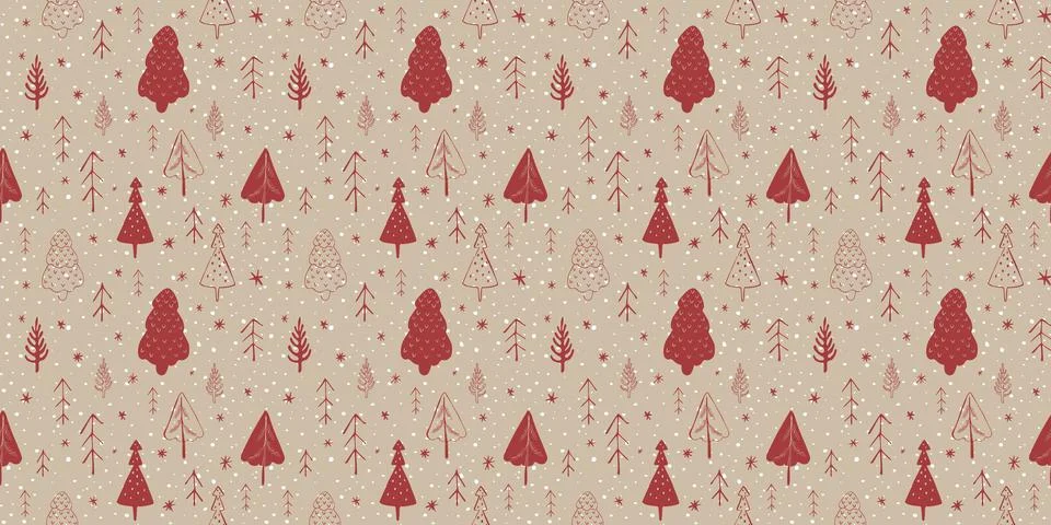 Seamless winter christmas pattern with trees and snowflakes. Stock Illustration