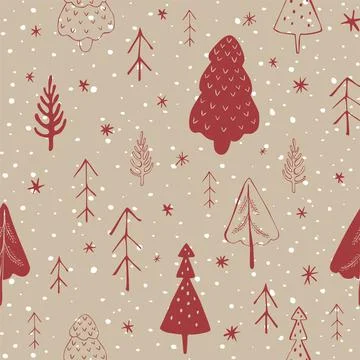 Seamless winter christmas pattern with trees and snowflakes. Stock Illustration
