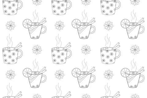 Seamless Winter Drink Coloring Page Pattern for Kids Stock Illustration