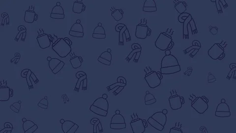 Seamless winter elements pattern featuring hats, scarves, and mugs Stock Footage 320033982