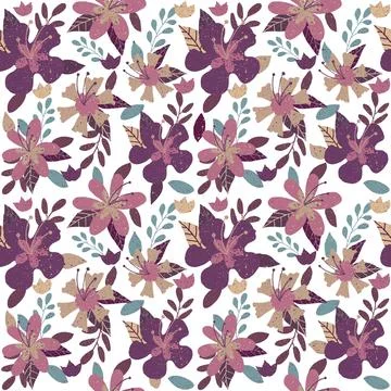 Seamless Winter Floral Design Pattern Illustration. Spray Texture Mauve, purp Illustrazione stock
