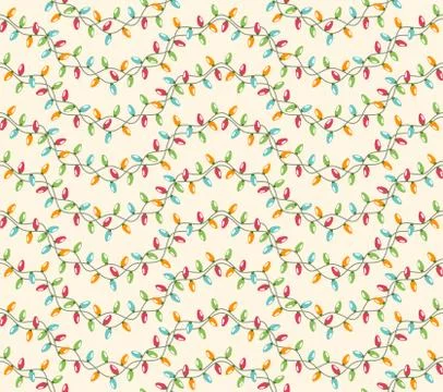 Seamless Winter Holidays Pattern with Christmas Lights Isolated Illustrazione stock