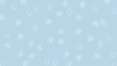 Seamless winter light blue background with outlined snowmen, snowflakes Stock Footage 320033963