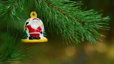 Seamless Winter Loop with Santa Figurine and Blinking Bokeh Lights Stockbeeldmateriaal 344391436