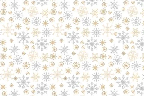 Seamless Winter Pattern Background with Silver and Gold Snowflakes Stock Illustration