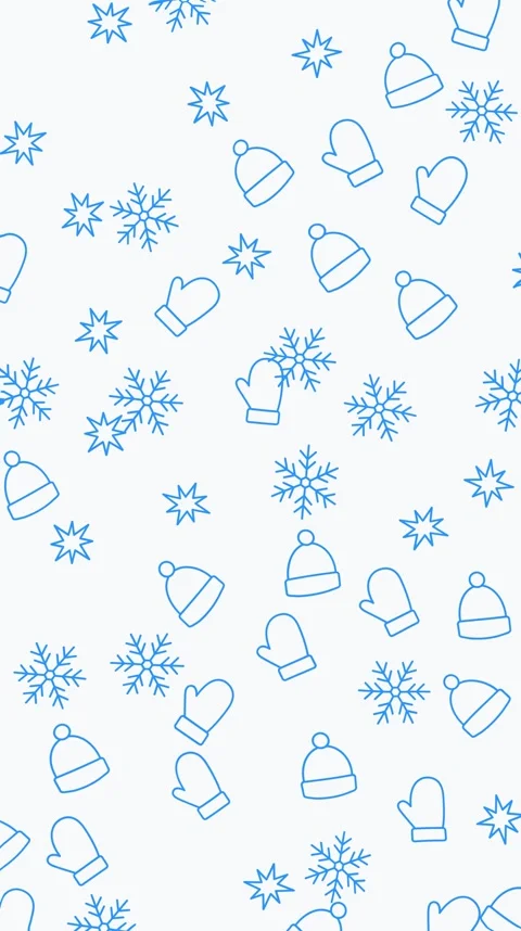Seamless winter pattern with blue snowflakes, mittens, stars, and hats Stock Footage 320854906