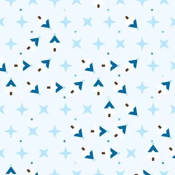 Seamless winter pattern with blue trees and stars for festive graphic design Stock Illustration
